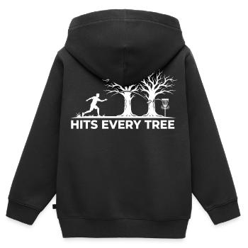 Hits Every Tree – Lustiges Disc Golf Design - Kinder Premium Organic Zip Hoodie - Schwarz - Hinten - AI Model Kid Male (0cm)