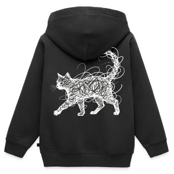 Minimalistisches Scribble Katze Line Art Japanisch - Kinder Premium Organic Zip Hoodie - Schwarz - Hinten - AI Model Kid Male (0cm)