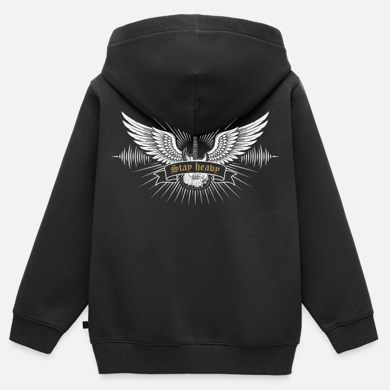 Guitare Stay Heavy – Conception de piano à queue Rock & Metal - Sweat Premium à capuche zippé enfant bio - noir