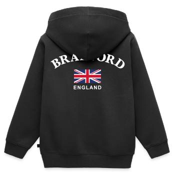 Bradford, England - Kinder Premium Organic Zip Hoodie - Schwarz - Hinten - AI Model Kid Male (0cm)