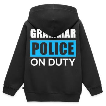 La police de la grammaire en action - Sweat Premium à capuche zippé enfant bio - noir - Dos - AI Model Kid Male (0cm)