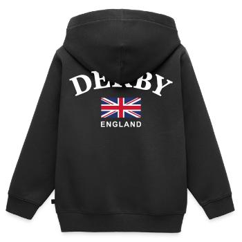 Derby, Angleterre - Sweat Premium à capuche zippé enfant bio - noir - Dos - AI Model Kid Male (0cm)