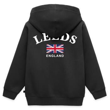 Leeds, England - Kinder Premium Organic Zip Hoodie - Schwarz - Hinten - AI Model Kid Male (0cm)