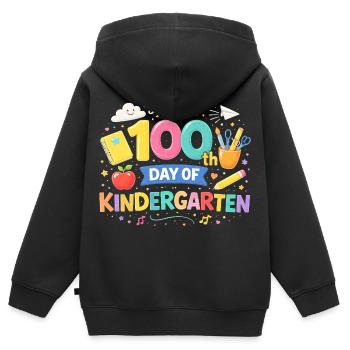 100. Tag Kindergarten Jubel - Kinder Premium Organic Zip Hoodie - Schwarz - Hinten - AI Model Kid Male (0cm)