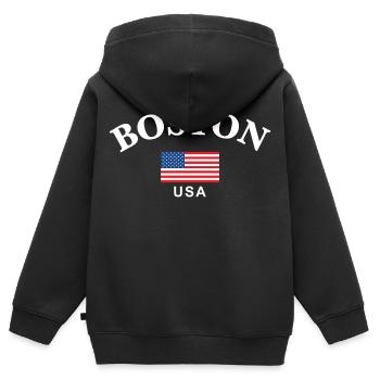 Boston, USA - Kinder Premium Organic Zip Hoodie - Schwarz - Hinten - AI Model Kid Male (0cm)