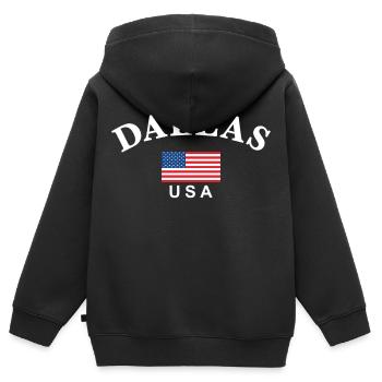 Dallas, États-Unis - Sweat Premium à capuche zippé enfant bio - noir - Dos - AI Model Kid Male (0cm)