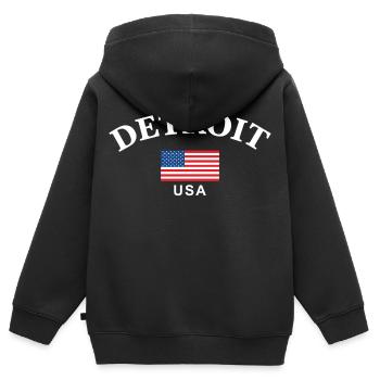 Detroit, USA - Kinder Premium Organic Zip Hoodie - Schwarz - Hinten - AI Model Kid Male (0cm)