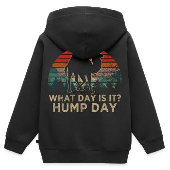 Welcher Tag ist es Buckel Day Kamel Retro Sonnenuntergang - Kinder Premium Organic Zip Hoodie - Schwarz - Hinten - AI Model Kid Male (0cm)