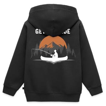 Pêche Rivière Canoë Get Outside - Sweat Premium à capuche zippé enfant bio - noir - Dos - AI Model Kid Male (0cm)