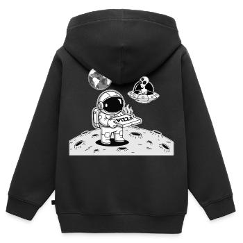 Astronauten-Lieferung Alien-Weltraumpizza - Kinder Premium Organic Zip Hoodie - Schwarz - Hinten - AI Model Kid Male (0cm)