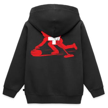 Curling Spieler Schweiz Eissport Fan - Kinder Premium Organic Zip Hoodie - Schwarz - Hinten - AI Model Kid Male (0cm)