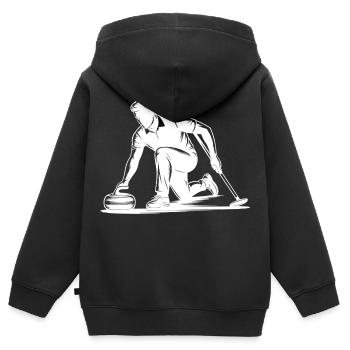 Silhouette d’action d’athlète Homme Curling - Sweat Premium à capuche zippé enfant bio - noir - Dos - AI Model Kid Male (0cm)