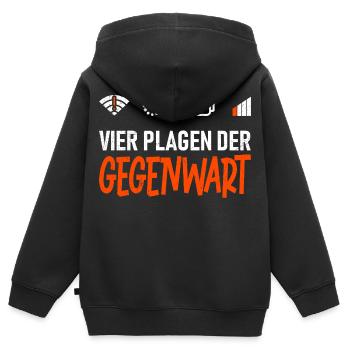 Codeur scientifique QUATRE PLAIES DU PRÉSENT DRÔLE - Sweat Premium à capuche zippé enfant bio - noir - Dos - AI Model Kid Male (0cm)