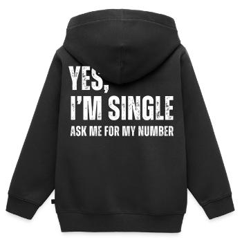 Ja, ich bin Single, frag mich nach meiner Nummer, lustiges Dating - Kinder Premium Organic Zip Hoodie - Schwarz - Hinten - AI Model Kid Male (0cm)