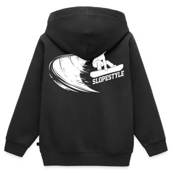 Action de snowboard en slopestyle en montagne - Sweat Premium à capuche zippé enfant bio - noir - Dos - AI Model Kid Male (0cm)