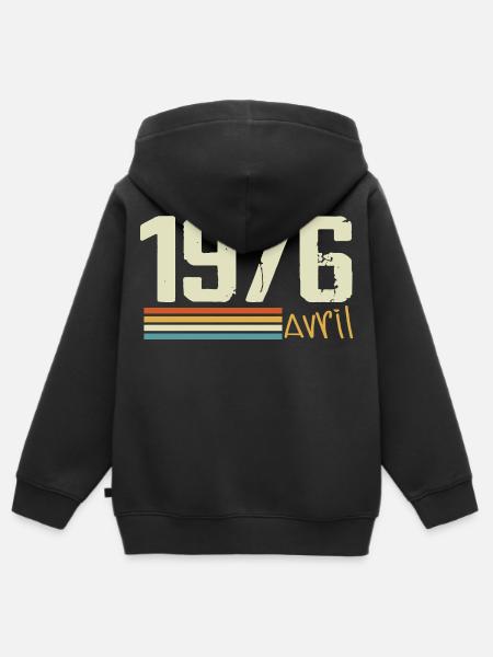 Né en avril 1976 - Sweat Premium à capuche zippé enfant bio - noir