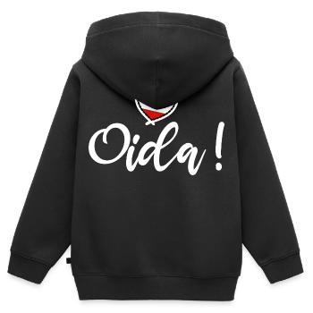 Oida! Österreich Herz I love Austria Dialekt Munda - Kinder Premium Organic Zip Hoodie - Schwarz - Hinten - AI Model Kid Male (0cm)