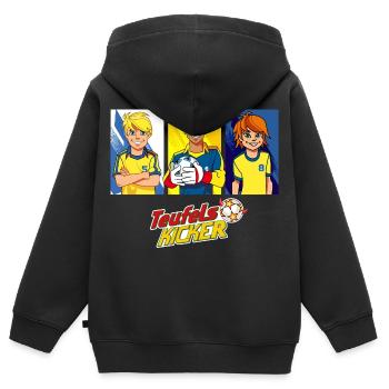 Teufelskicker Moritz, Mehmet Und Catrina - Kinder Premium Organic Zip Hoodie - Schwarz - Hinten - AI Model Kid Male (0cm)