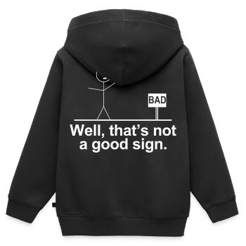 Nun, das ist kein gutes Zeichen, lustiger Strichmann - Kinder Premium Organic Zip Hoodie - Schwarz - Hinten - AI Model Kid Male (0cm)