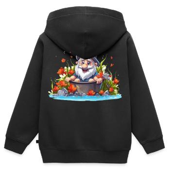Nain dans le pot de bain près de l’étang - Sweat Premium à capuche zippé enfant bio - noir - Dos - AI Model Kid Male (0cm)