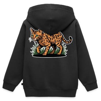 Chat Bengal Tacheté Maraude Forêt Vintage - Sweat Premium à capuche zippé enfant bio - noir - Dos - AI Model Kid Male (0cm)