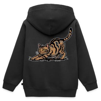 Braune getigerte Katze dehnt sich dynamisches Porträt - Kinder Premium Organic Zip Hoodie - Schwarz - Hinten - AI Model Kid Male (0cm)