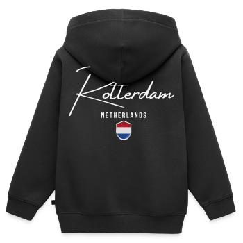 Rotterdam Pays-Bas, design élégant Rotterdam - Sweat Premium à capuche zippé enfant bio - noir - Dos - AI Model Kid Male (0cm)