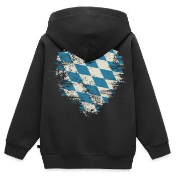 Retro Bayern Herz mit blau weiß Rautenmuster - Kinder Premium Organic Zip Hoodie - Schwarz - Hinten - AI Model Kid Male (0cm)