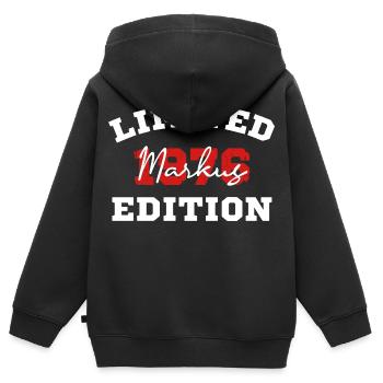 Édition limitée du t-shirt d’anniversaire Markus 1976 - Sweat Premium à capuche zippé enfant bio - noir - Dos - AI Model Kid Male (0cm)