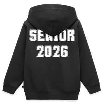 Don de la classe senior 2026 de la classe blanche varsity - Sweat Premium à capuche zippé enfant bio - noir - Dos - AI Model Kid Male (0cm)