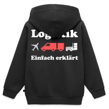 Logistik Design: Flugzeug, Lkw, Fracht - Kinder Premium Organic Zip Hoodie - Schwarz - Hinten - AI Model Kid Male (0cm)