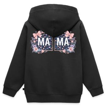 MAMA Blumenquadrate und rosa Schleifen | Koketter Stil - Kinder Premium Organic Zip Hoodie - Schwarz - Hinten - AI Model Kid Male (0cm)