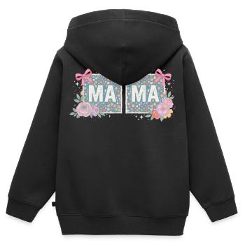 MAMA Blumenquadrate und rosa Schleifen | Retro - Kinder Premium Organic Zip Hoodie - Schwarz - Hinten - AI Model Kid Male (0cm)