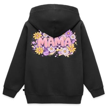 MAMA Damier Rétro et Fleurs Pastel | Chic - Sweat Premium à capuche zippé enfant bio - noir - Dos - AI Model Kid Male (0cm)