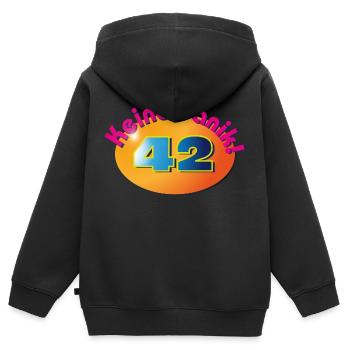 Keine Panik! 42 - Kinder Premium Organic Zip Hoodie - Schwarz - Hinten - AI Model Kid Male (0cm)