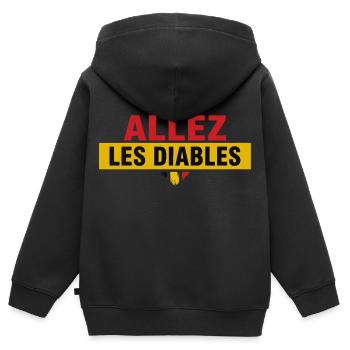 Allez Les Diables Foot Belgique | Supporter Noir J - Sweat Premium à capuche zippé enfant bio - noir - Dos - AI Model Kid Male (0cm)