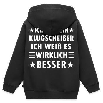 Ich bin kein Klugscheißer ich weiß alles besser - Kinder Premium Organic Zip Hoodie - Schwarz - Hinten - AI Model Kid Male (0cm)
