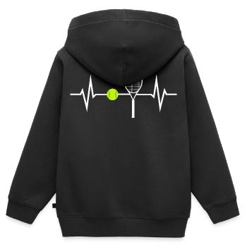 Tennis Love ECG Rythme cardiaque Pouls - Sweat Premium à capuche zippé enfant bio - noir - Dos - AI Model Kid Male (0cm)