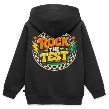 Rock The Test Motivation École | Cadeau Examen Pro - Sweat Premium à capuche zippé enfant bio - noir - Dos - AI Model Kid Male (0cm)