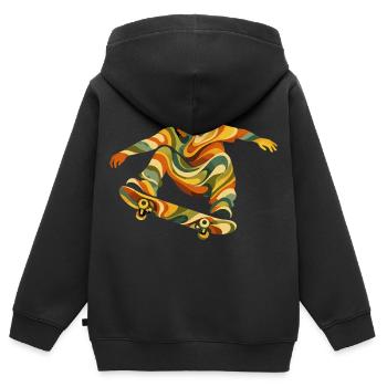 Skateur Vagues Rétro | Design Skate Vintage Psyché - Sweat Premium à capuche zippé enfant bio - noir - Dos - AI Model Kid Male (0cm)