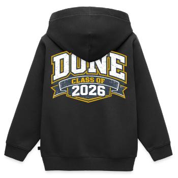 Diplôme 2026 Université École Cadeau Humour - Sweat Premium à capuche zippé enfant bio - noir - Dos - AI Model Kid Male (0cm)