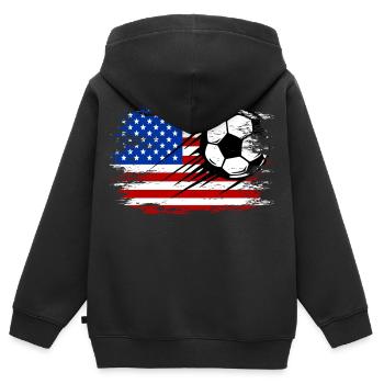 Football drapeau américain utilisé - Sweat Premium à capuche zippé enfant bio - noir - Dos - AI Model Kid Male (0cm)