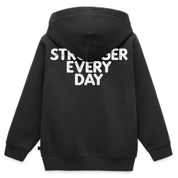 Plus fort chaque jour - Sweat Premium à capuche zippé enfant bio - noir - Dos - AI Model Kid Male (0cm)