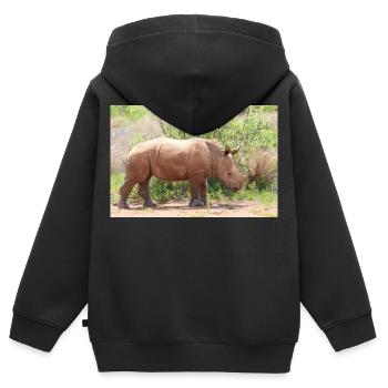 Rhinocéros dans les Prairies - Sweat Premium à capuche zippé enfant bio - noir - Dos - AI Model Kid Male (0cm)