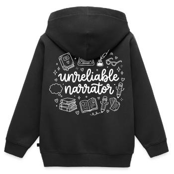 Unzuverlässiger Erzähler, Buchliebhaber, Autor - Kinder Premium Organic Zip Hoodie - Schwarz - Hinten - AI Model Kid Male (0cm)