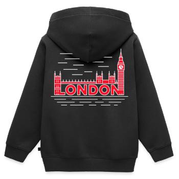 London Skyline Bold Red - Sweat Premium à capuche zippé enfant bio - noir - Dos - AI Model Kid Male (0cm)