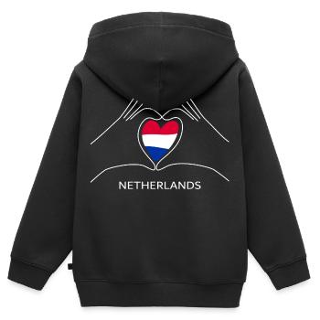 Cœur des Pays-Bas avec le drapeau de la NL Fan des Pays-Bas - Sweat Premium à capuche zippé enfant bio - noir - Dos - AI Model Kid Male (0cm)