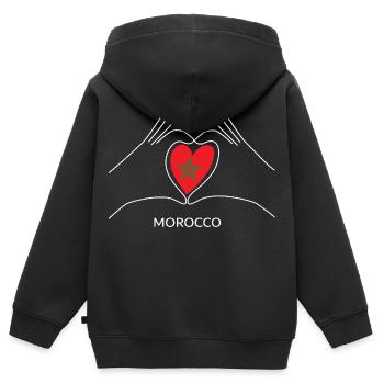 Cœur de supporter marocain en drapeau marocain - Sweat Premium à capuche zippé enfant bio - noir - Dos - AI Model Kid Male (0cm)