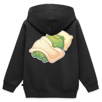 Grenouille qui dort - Sweat Premium à capuche zippé enfant bio - noir - Dos - AI Model Kid Male (0cm)