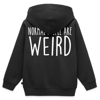 Les Gens Normaux Sont Bizarres | Humour Citation - Sweat Premium à capuche zippé enfant bio - noir - Dos - AI Model Kid Male (0cm)